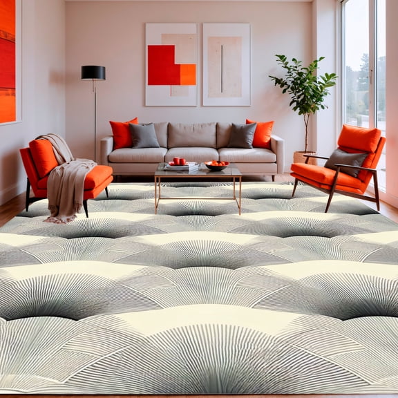 ODIKA 5' x 7' Machine Washable Non-Slip Area Rug, Contemporary Scallop High Traffic Rug, Gray, 142556