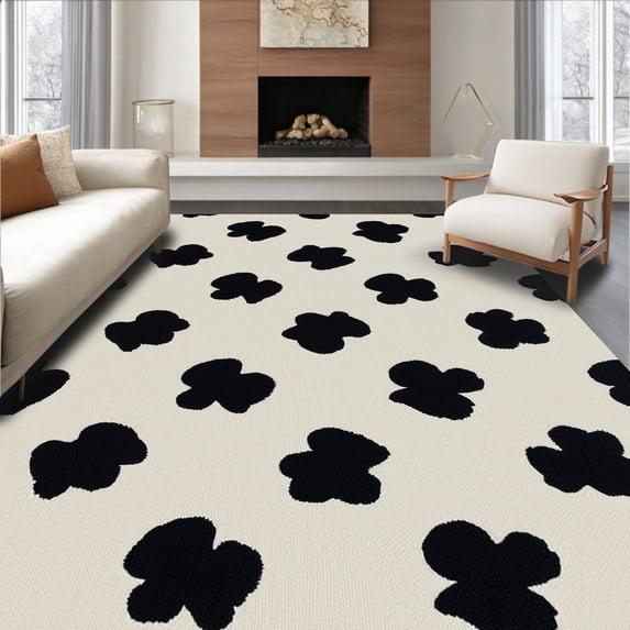 ODIKA 5' x 7' Machine Washable Non-Slip Area Rug, Contemporary Spot High Traffic Rug, Black, 331025
