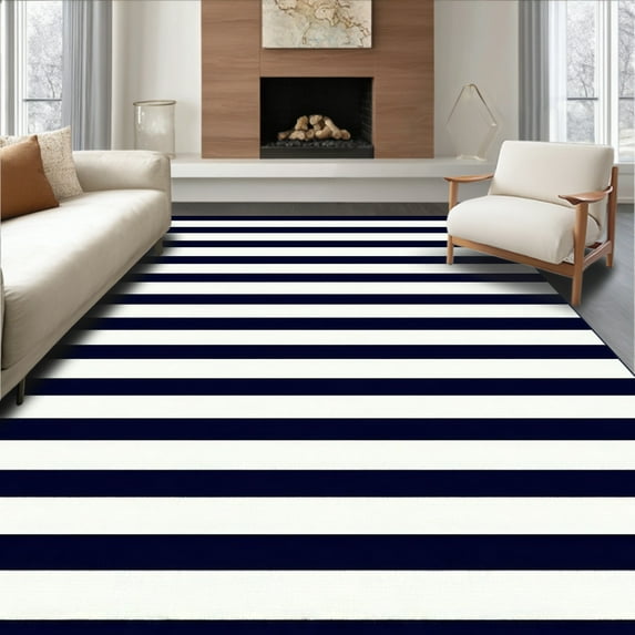 ODIKA 5'x7' Machine Washable Non-Slip Area Rug, Artisan Stripe in Classic Palette High Traffic Rug, Navy, 272732