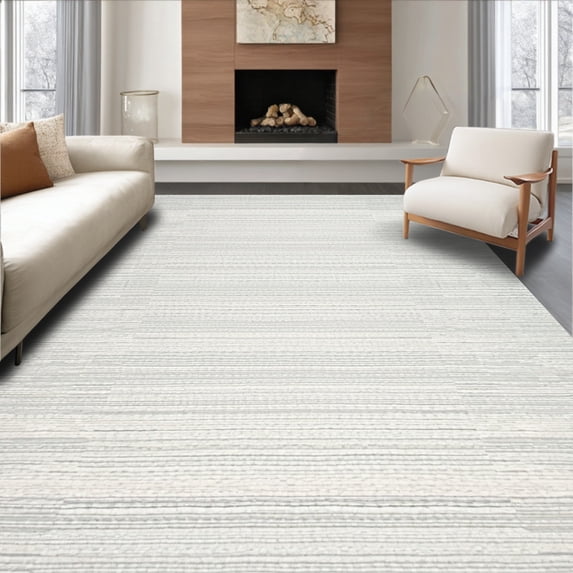 ODIKA 5'x7' Machine Washable Non-Slip Area Rug, Sleek Welcome Absorbent Non Slip Indoor Floor Profile High Traffic Rug, White, 103668