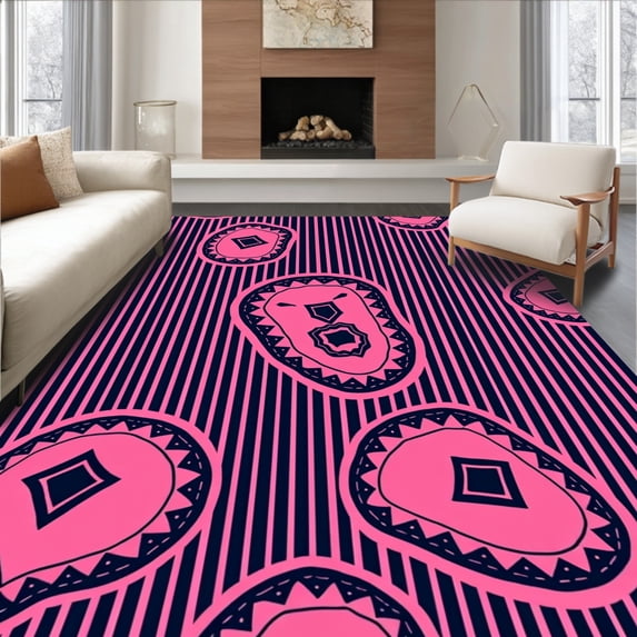 ODIKA 5' x 7' Machine Washable Non-Slip Area Rug, Contemporary Stripes High Traffic Rug, Black, 752360