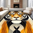 thumbnail image 1 of ODIKA 5'x7' Machine Washable Non-Slip Area Rug, Artistic Tiger Face Motif with Interlocking Abstract Shapes High Traffic Rug, Orange, 281391, 1 of 7