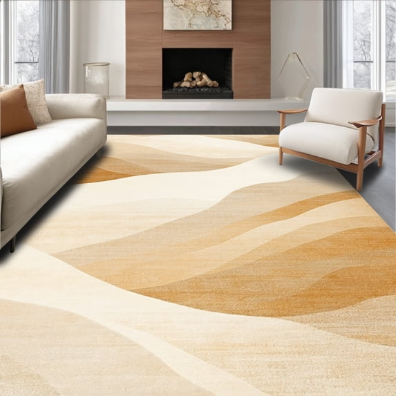 ODIKA 5'x7' Machine Washable Non-Slip Area Rug, Abstract Sand Dune Ripple High Traffic Rug, Beige, 235285