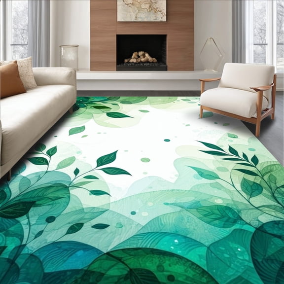 ODIKA 5' x 7' Machine Washable Non-Slip Area Rug, Contemporary leaf High Traffic Rug, Green, 78651