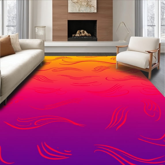 ODIKA 5' x 7' Machine Washable Non-Slip Area Rug, Contemporary wave High Traffic Rug, Orange, 703780