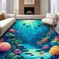thumbnail image 1 of ODIKA 5'x7' Machine Washable Non-Slip Area Rug, Mermaid Lagoon Ocean Dreams High Traffic Rug, Blue, 67417, 1 of 7
