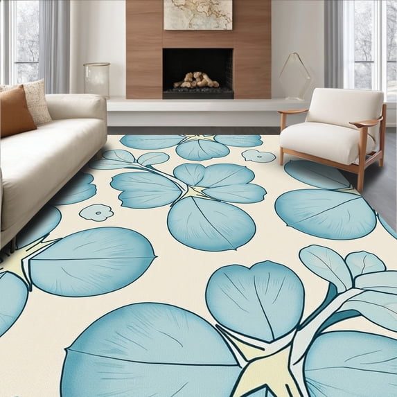 ODIKA 5' x 7' Machine Washable Non-Slip Area Rug, Floral Flower High Traffic Rug, Beige, 340914
