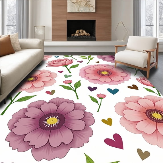 ODIKA 5' x 7' Machine Washable Non-Slip Area Rug, Floral Flower High Traffic Rug, Pink, 444338