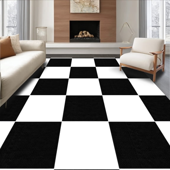ODIKA 5' x 7' Machine Washable Non-Slip Area Rug, Geometric Checkerboard High Traffic Rug, Black, 447093