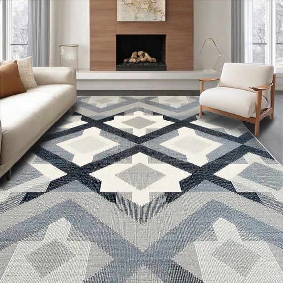 ODIKA 5' x 7' Machine Washable Non-Slip Area Rug, Geometric Diamond High Traffic Rug, Gray, 108186
