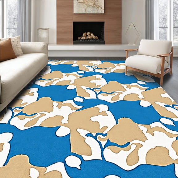ODIKA 5' x 7' Machine Washable Non-Slip Area Rug, Geometric Fish High Traffic Rug, Blue, 335903