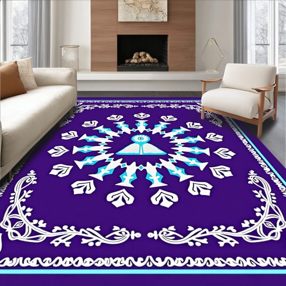 ODIKA 5' x 7' Machine Washable Non-Slip Area Rug, Geometric Fish High Traffic Rug, Purple, 750160