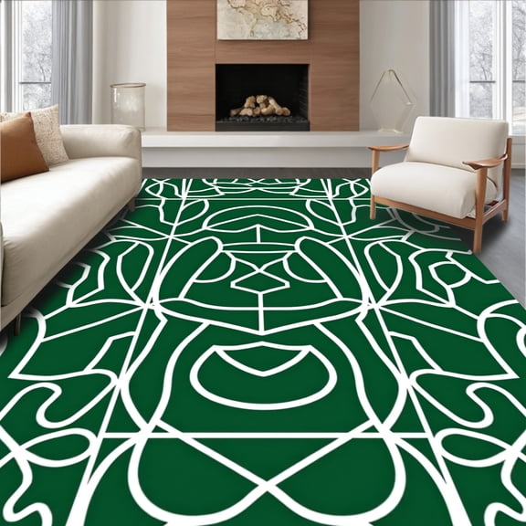 ODIKA 5' x 7' Machine Washable Non-Slip Area Rug, Geometric Leaf High Traffic Rug, Green, 522749
