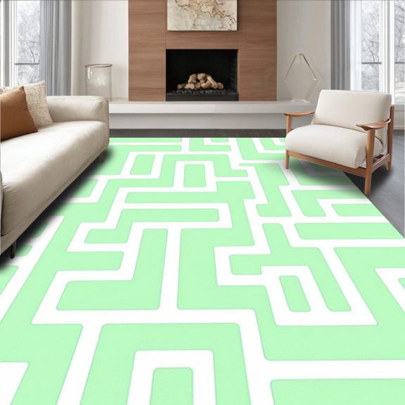 ODIKA 5' x 7' Machine Washable Non-Slip Area Rug, Geometric Maze High Traffic Rug, Green, 522108