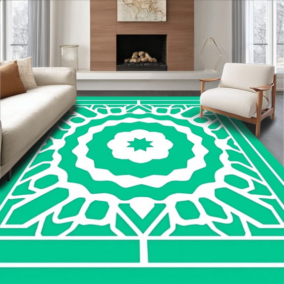 ODIKA 5' x 7' Machine Washable Non-Slip Area Rug, Geometric Medallion High Traffic Rug, Green, 354833