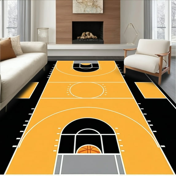 ODIKA 5'x7' Machine Washable Non-Slip Area Rug, Sleek Modern Sporty Design High Traffic Rug, Black, 8255