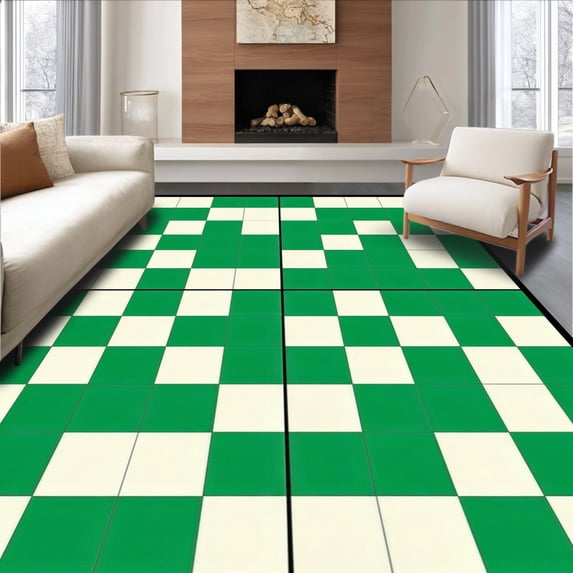 ODIKA 5' x 7' Machine Washable Non-Slip Area Rug, Geometric Square High Traffic Rug, Green, 181730