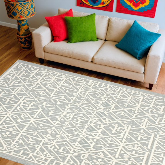 ODIKA 5' x 7' Machine Washable Non-Slip Area Rug, Geometric Trellis High Traffic Rug, Gray, 262766
