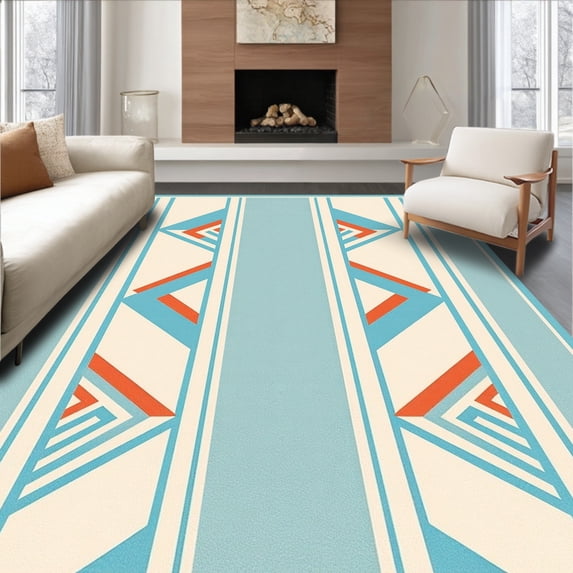 ODIKA 5' x 7' Machine Washable Non-Slip Area Rug, Geometric Triangle High Traffic Rug, Blue, 376369