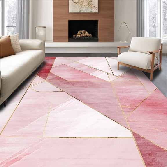 ODIKA 5'x7' Machine Washable Non-Slip Area Rug, Luxe Rose Quartz Bathroom Super Absorbent Velvety High Traffic Rug, Red, 121539