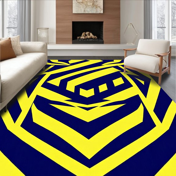 ODIKA 5' x 7' Machine Washable Non-Slip Area Rug, Geometric Zigzag High Traffic Rug, Yellow, 487810