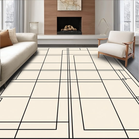 ODIKA 5' x 7' Machine Washable Non-Slip Area Rug, Geometric rectangle High Traffic Rug, Ivory, 576082