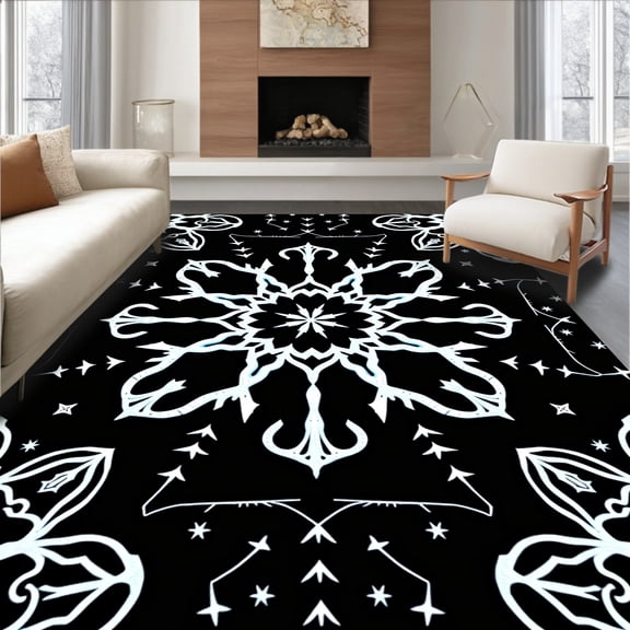 ODIKA 5' x 7' Machine Washable Non-Slip Area Rug, Gothic snowflake High Traffic Rug, Black, 646214
