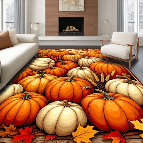 ODIKA 5' x 7' Machine Washable Non-Slip Area Rug, Harvest Pumpkin High Traffic Rug, Orange, 100524
