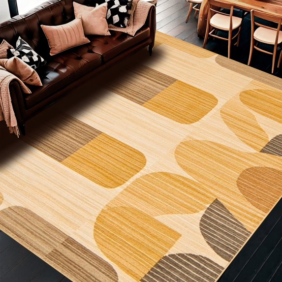 ODIKA 5'x7' Machine Washable Non-Slip Area Rug, Stylish Geometric Motif with Earthy Color Palette for Chic High Traffic Rug, Beige, 247186