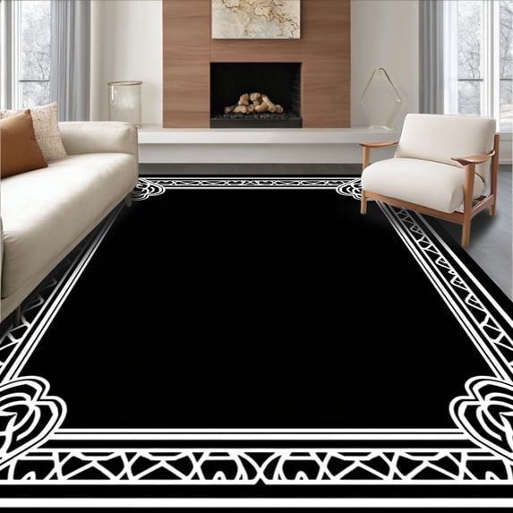 ODIKA 5' x 7' Machine Washable Non-Slip Area Rug, Middle Eastern Border High Traffic Rug, Black, 340067