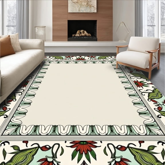 ODIKA 5' x 7' Machine Washable Non-Slip Area Rug, Middle Eastern Flower High Traffic Rug, Green, 405605