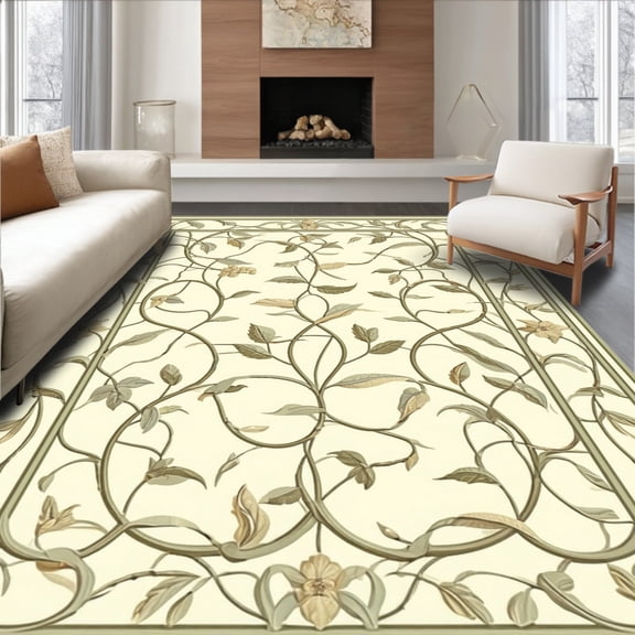 ODIKA 5' x 7' Machine Washable Non-Slip Area Rug, Middle Eastern Leaf High Traffic Rug, Beige, 275164