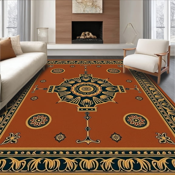 ODIKA 5' x 7' Machine Washable Non-Slip Area Rug, Middle Eastern Medallion High Traffic Rug, Brown, 406513