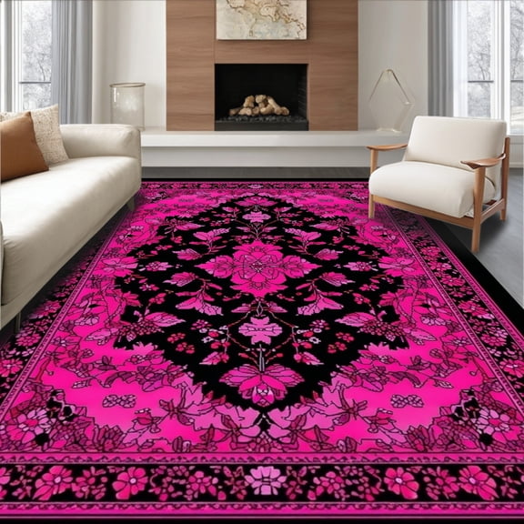 ODIKA 5' x 7' Machine Washable Non-Slip Area Rug, Middle Eastern Medallion High Traffic Rug, Pink, 11427
