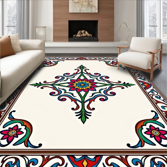 ODIKA 5' x 7' Machine Washable Non-Slip Area Rug, Middle Eastern Medallion High Traffic Rug, Pink, 407661