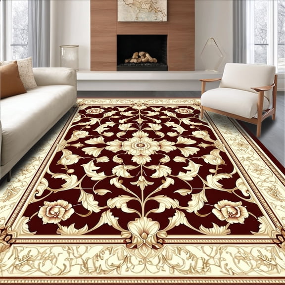 ODIKA 5' x 7' Machine Washable Non-Slip Area Rug, Middle Eastern Medallion High Traffic Rug, Red, 157633