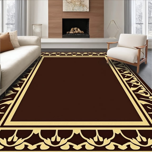 ODIKA 5' x 7' Machine Washable Non-Slip Area Rug, Middle Eastern Palmette High Traffic Rug, Brown, 406517