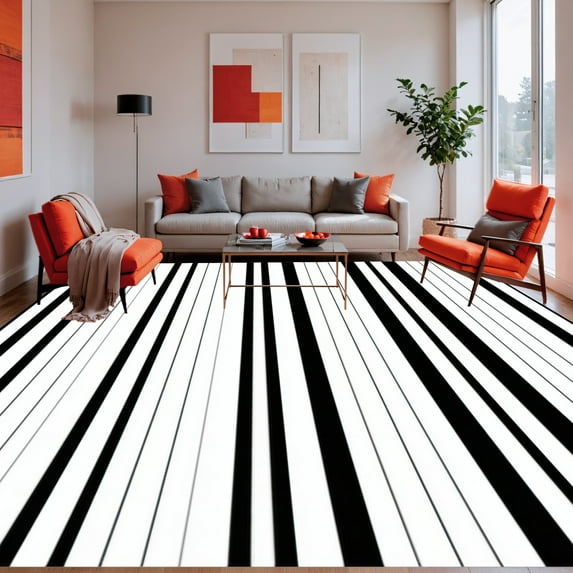 ODIKA 5' x 7' Machine Washable Non-Slip Area Rug, Minimalist Stripe High Traffic Rug, Black, 41011
