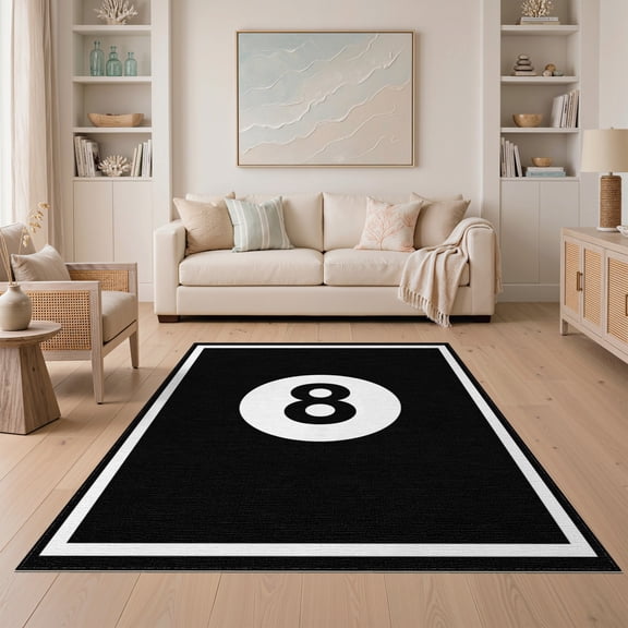 ODIKA 5'x7' Machine Washable Non-Slip Area Rug, Novelty Pool Table Inspired Floor Decoration High Traffic Rug, Black, 579626