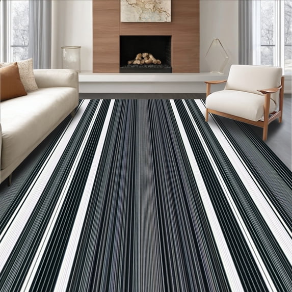 ODIKA 5'x7' Machine Washable Non-Slip Area Rug, Rustic Bold Arrangement High Traffic Rug, Black, 26650