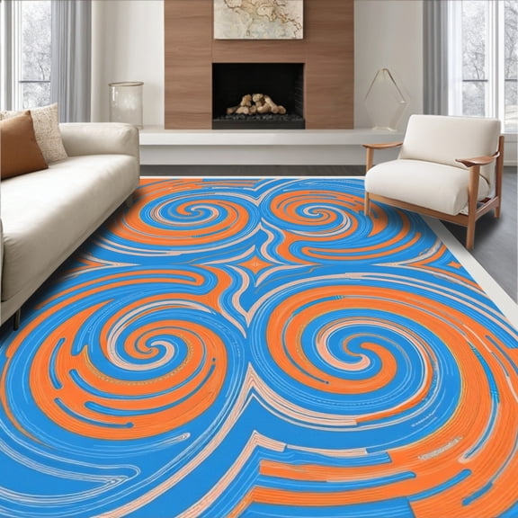 ODIKA 5'x7' Machine Washable Non-Slip Area Rug, Celestial Abstract Artistic Decorative Floor Covering High Traffic Rug, Blue, 352305