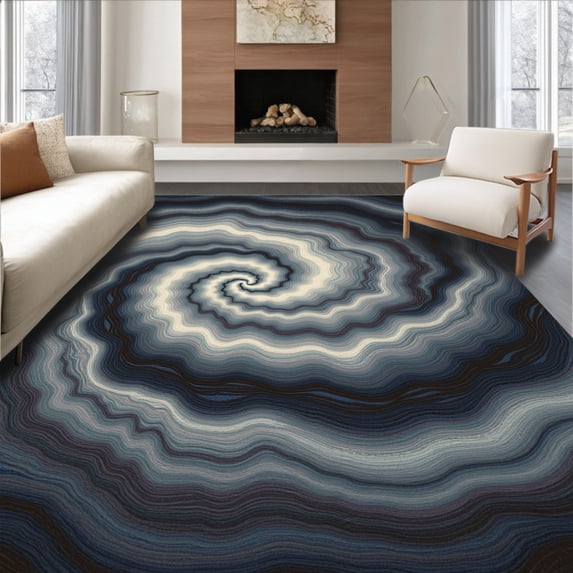 ODIKA 5' x 7' Machine Washable Non-Slip Area Rug, Op Art Spiral High Traffic Rug, Gray, 438297