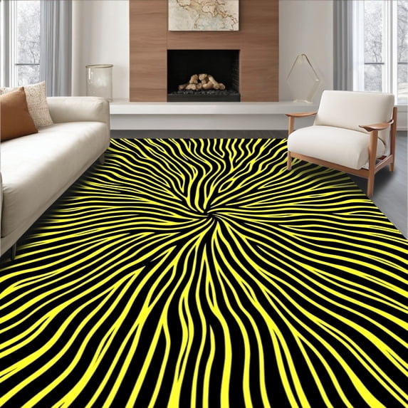 ODIKA 5'x7' Machine Washable Non-Slip Area Rug, Contemporary Art Inspired Design with Flowing Lines and Angles High Traffic Rug, Black, 375331