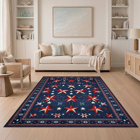 ODIKA 5'x7' Machine Washable Non-Slip Area Rug, Lively Theme High Traffic Rug, Blue, 34726