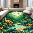 thumbnail image 1 of ODIKA 5'x7' Machine Washable Non-Slip Area Rug, Bright Cartoonish Dinosaur Landscape High Traffic Rug, Green, 8492, 1 of 7