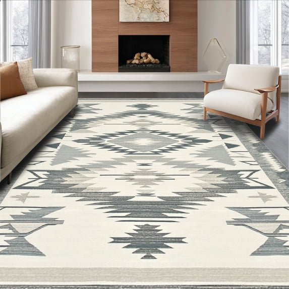 ODIKA 5' x 7' Machine Washable Non-Slip Area Rug, Southwestern Diamond High Traffic Rug, Gray, 126342