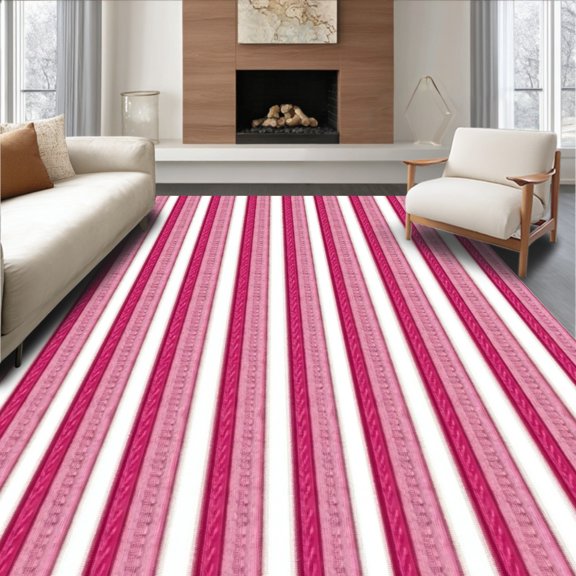 ODIKA 5' x 7' Machine Washable Non-Slip Area Rug, Striped Vertical-Stripe High Traffic Rug, Pink, 378474