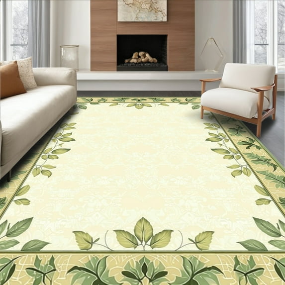 ODIKA 5' x 7' Machine Washable Non-Slip Area Rug, Traditional Leaf High Traffic Rug, Beige, 60320