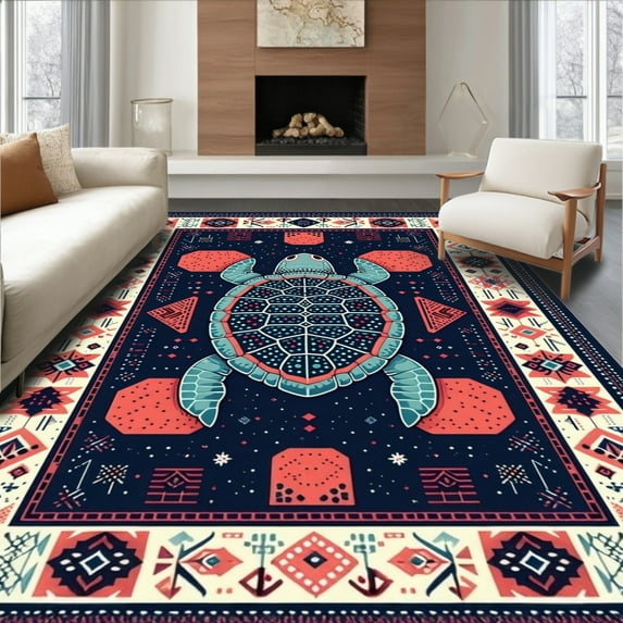 ODIKA 5'x7' Machine Washable Non-Slip Area Rug, Modern High Traffic Rug, Blue, 59512