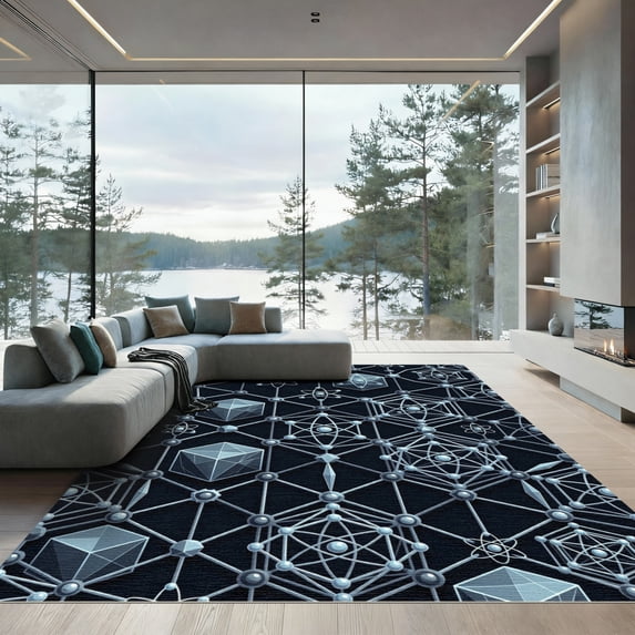 ODIKA 5' x 7' Machine Washable Non-Slip Area Rug, geometric geometric High Traffic Rug, Blue, 933795